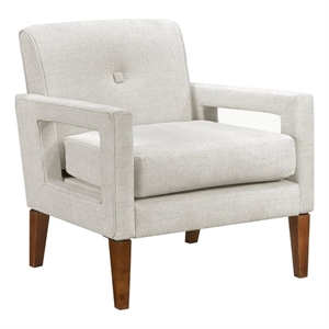 Pemberly Row Mid-Century Chenille Fabric Chair in Beige Finish