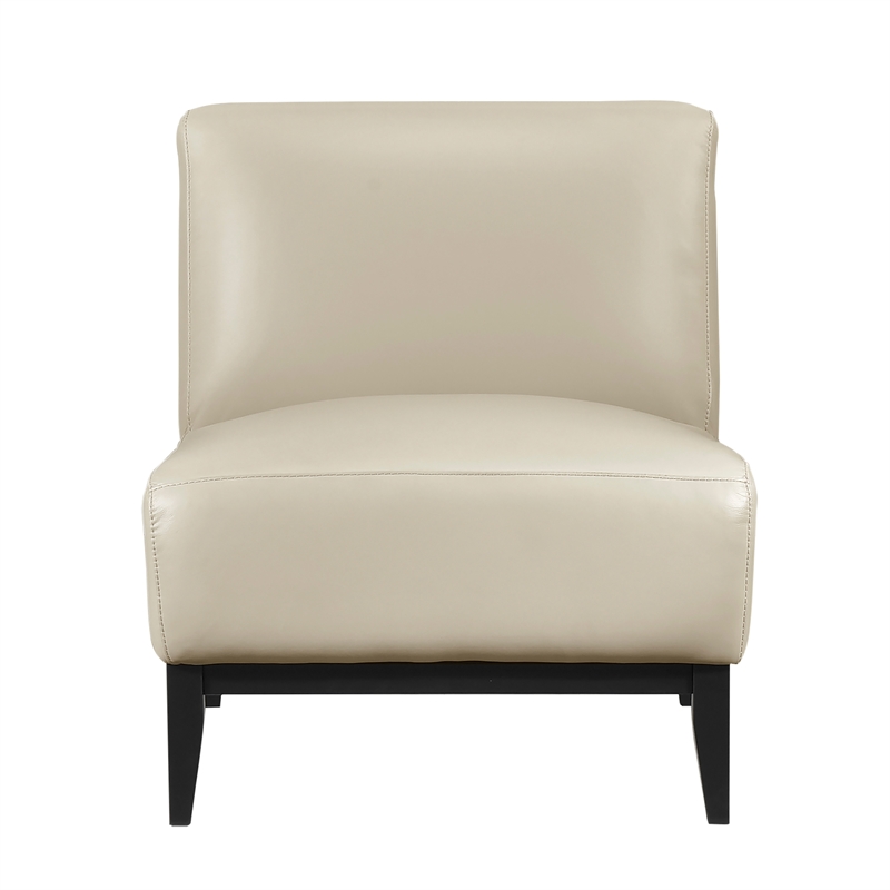 Pemberly Row Contemporary Leather Accent Chair in Beige Finish