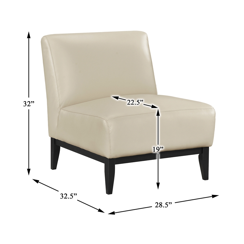 Pemberly Row Contemporary Leather Accent Chair in Beige Finish