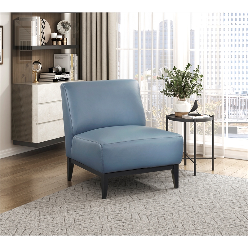 Pemberly Row Contemporary Leather Accent Chair in Blue Finish
