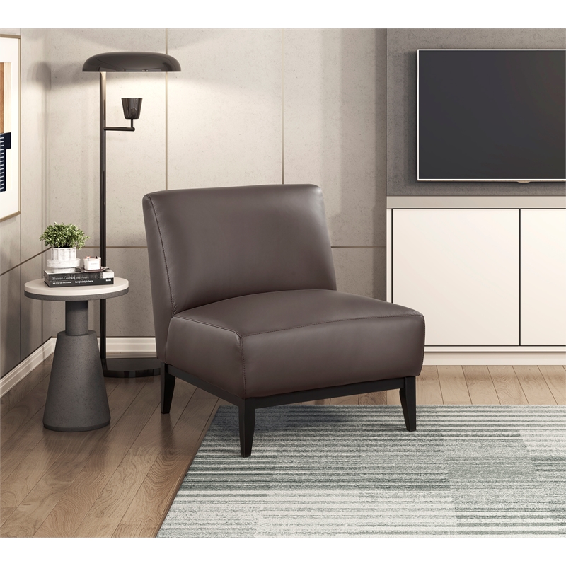 Pemberly Row Contemporary Leather Accent Chair in Dark Brown