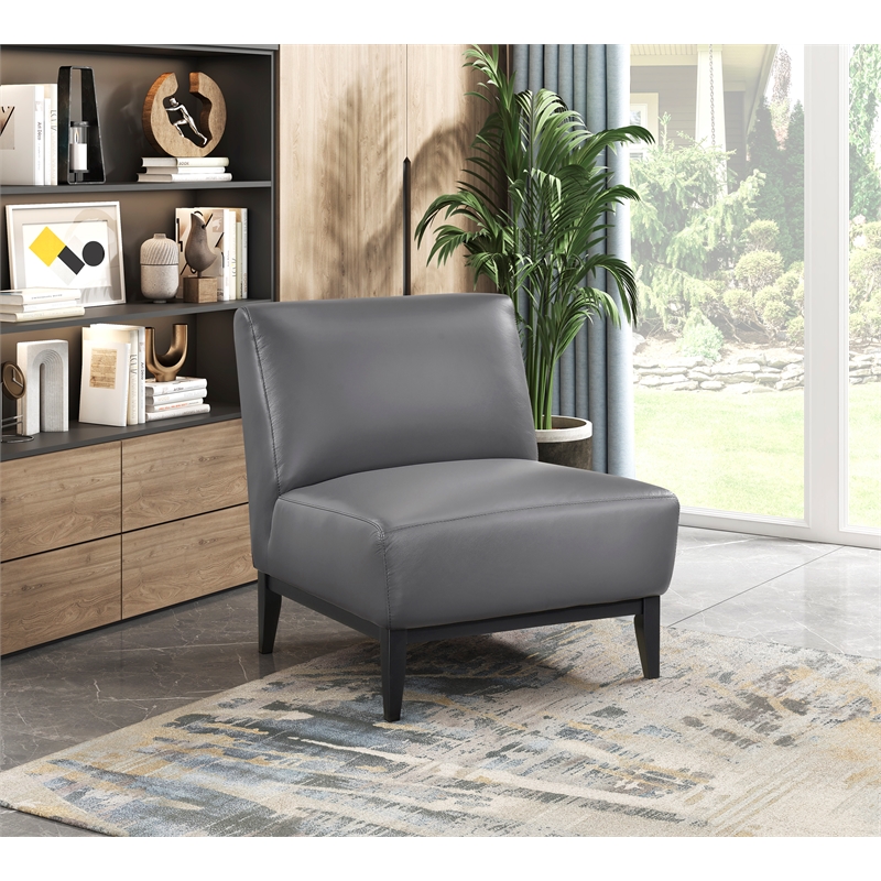Pemberly Row Contemporary Leather Accent Chair in Dark Gray Finish