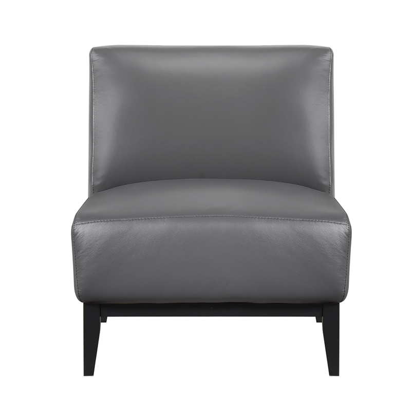 Pemberly Row Contemporary Leather Accent Chair in Dark Gray Finish