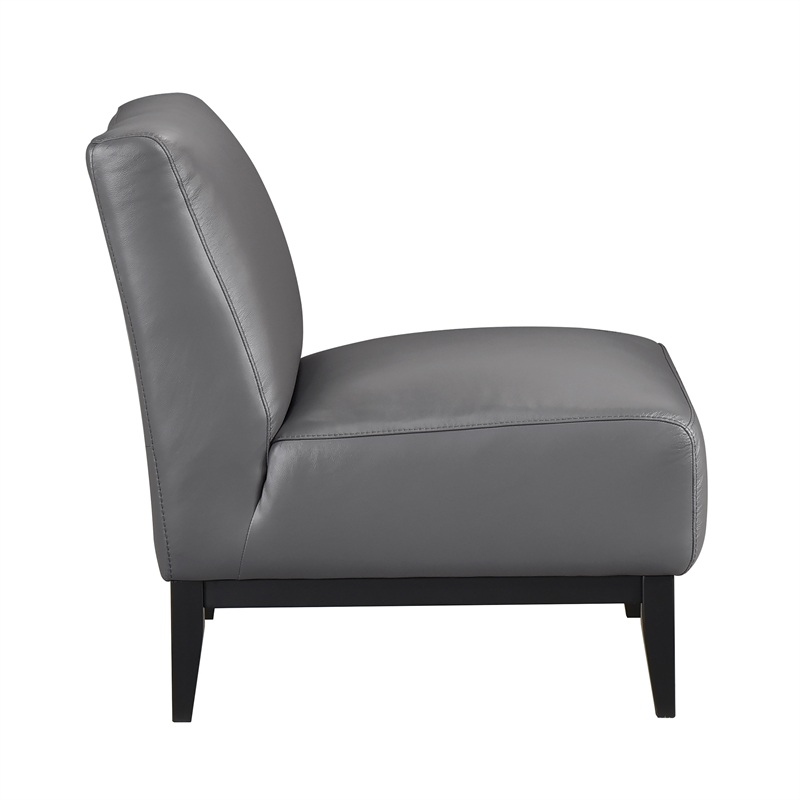 Pemberly Row Contemporary Leather Accent Chair in Dark Gray Finish