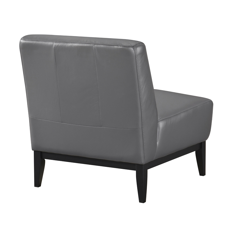 Pemberly Row Contemporary Leather Accent Chair in Dark Gray Finish