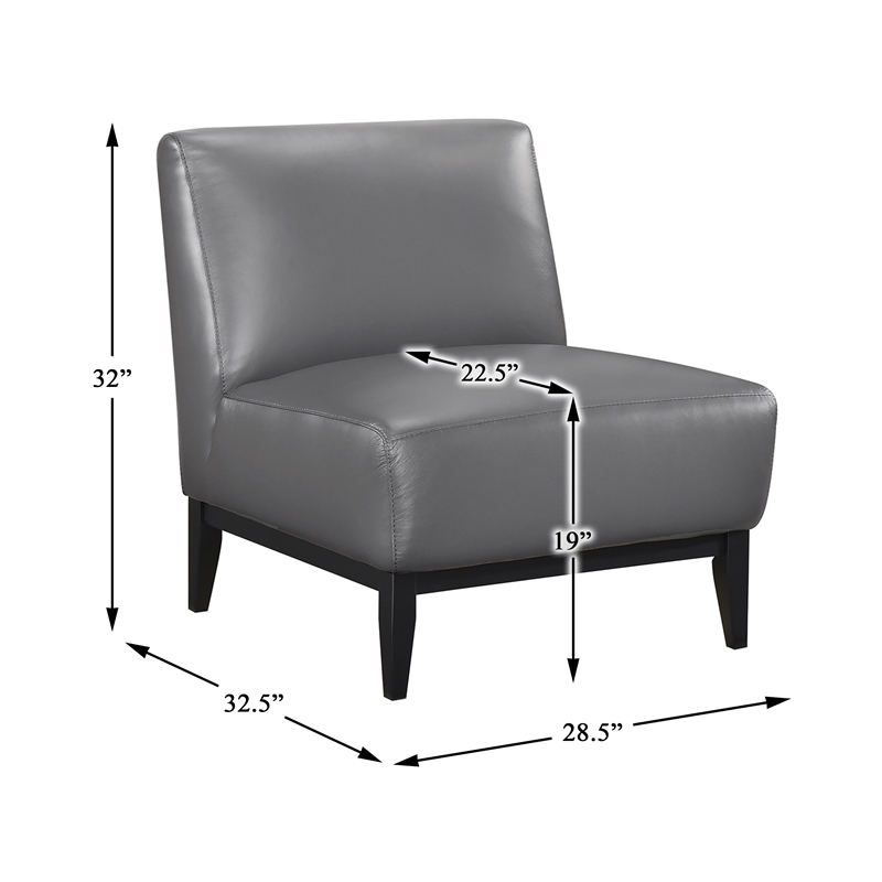 Pemberly Row Contemporary Leather Accent Chair in Dark Gray Finish