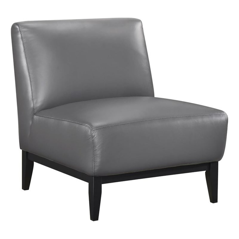 Pemberly Row Contemporary Leather Accent Chair in Dark Gray Finish