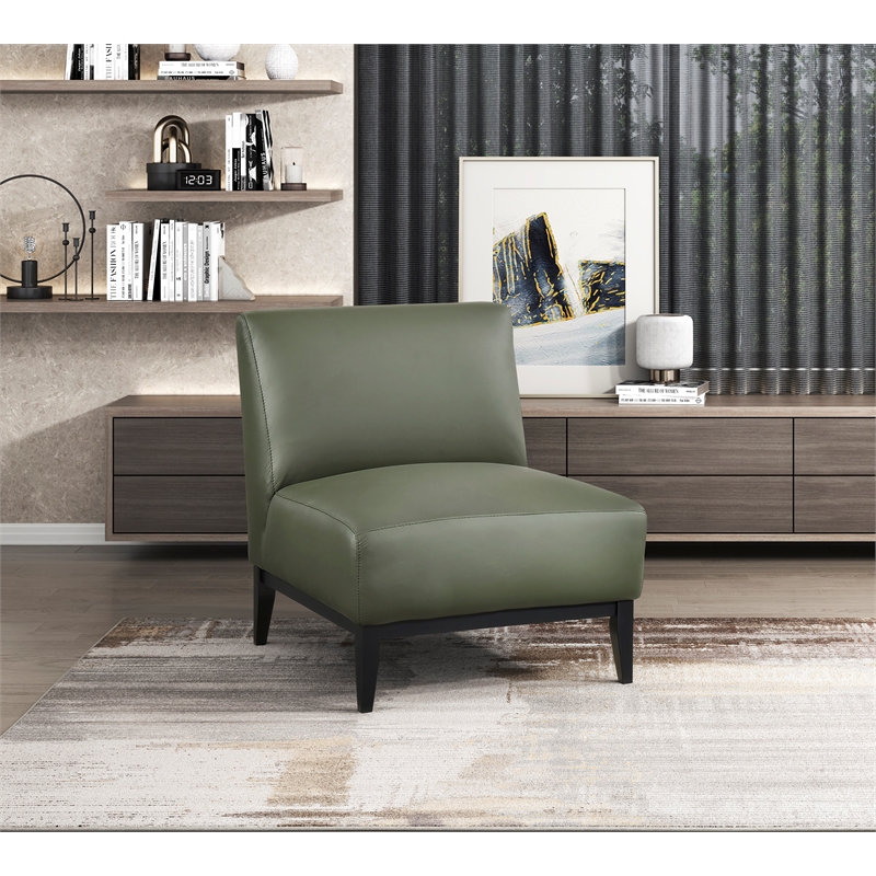 Pemberly Row Contemporary Leather Accent Chair in Green Finish