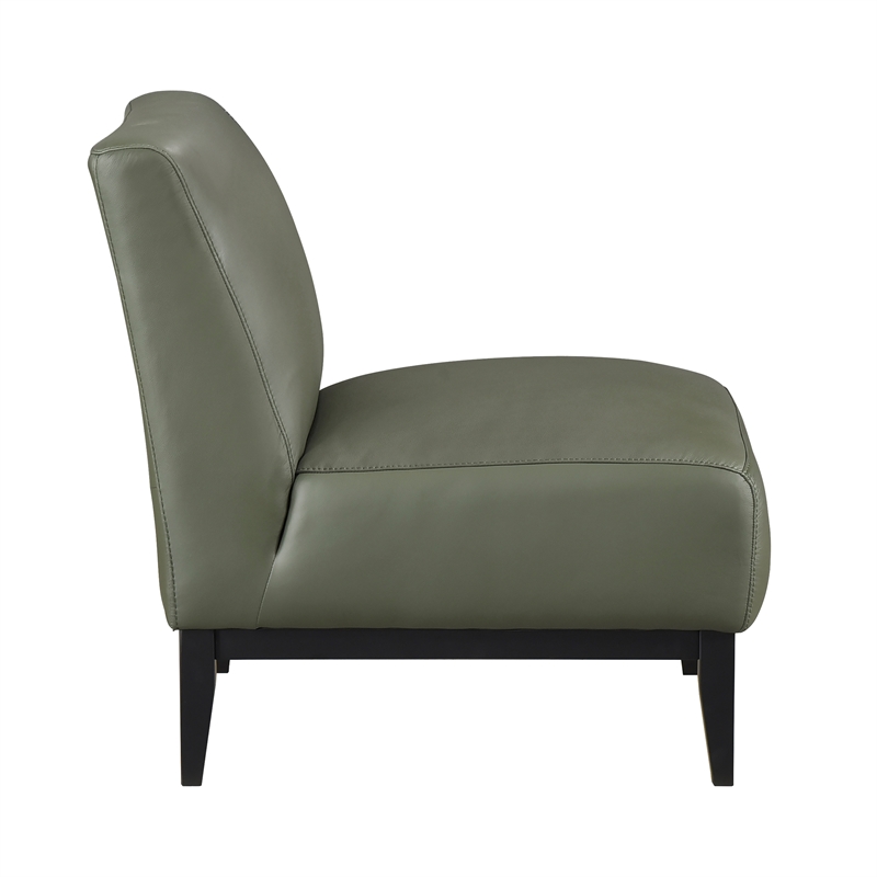 Pemberly Row Contemporary Leather Accent Chair in Green Finish