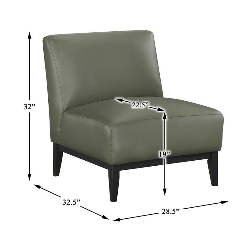 Pemberly Row Contemporary Leather Accent Chair in Green Finish