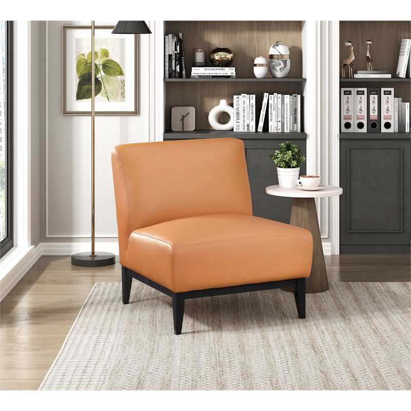 Pemberly Row Contemporary Leather Accent Chair in Orange Finish