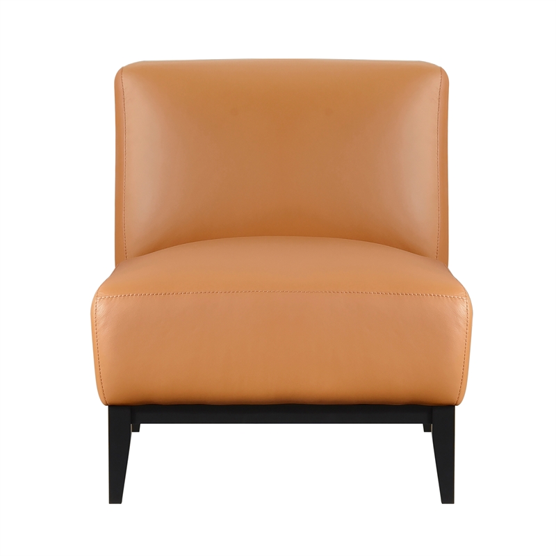 Pemberly Row Contemporary Leather Accent Chair in Orange Finish