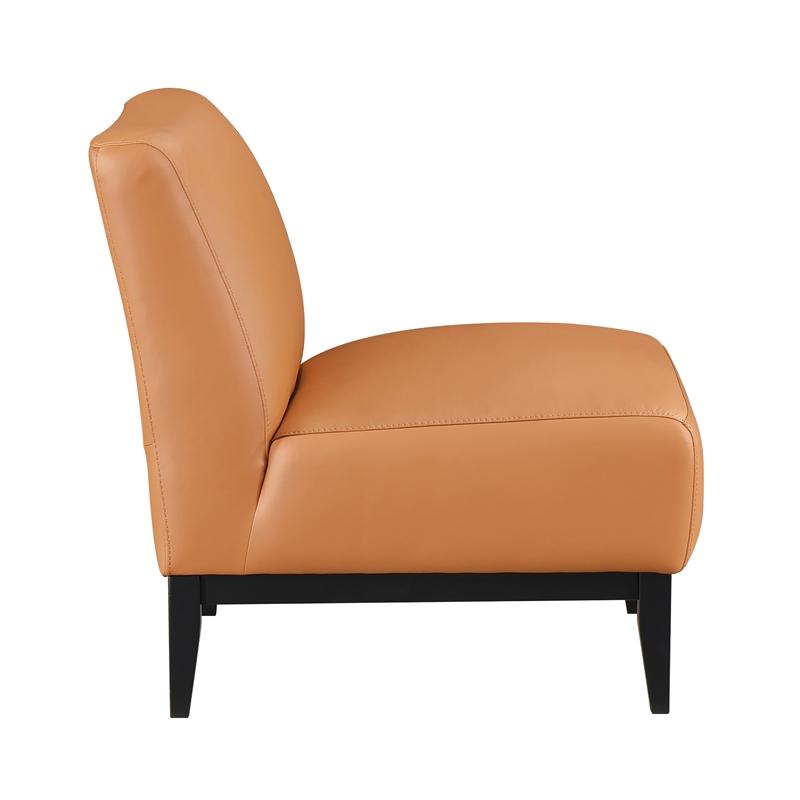 Pemberly Row Contemporary Leather Accent Chair in Orange Finish