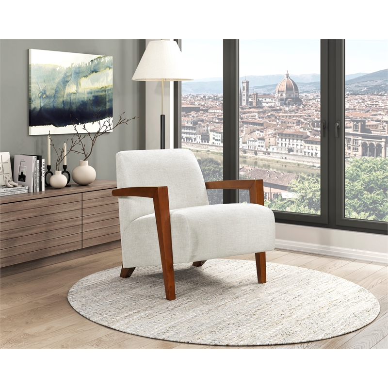 Pemberly Row Mid-Century Chenille Accent Chair in Beige Finish