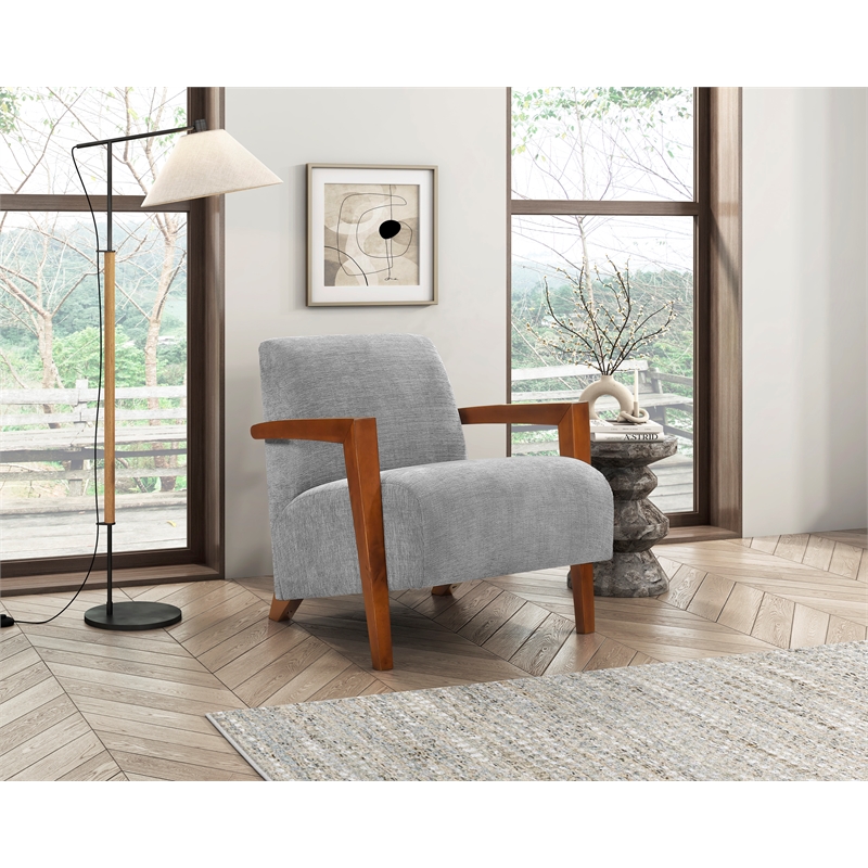 Pemberly Row Mid-Century Chenille Accent Chair in Gray Finish