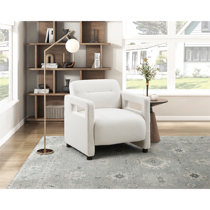 Pemberly Row Contemporary Boucle Accent Chair in Beige Finish
