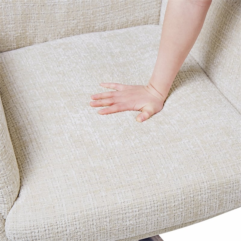 Pemberly Row Contemporary Chenille Swivel Chair with Ottoman in Beige