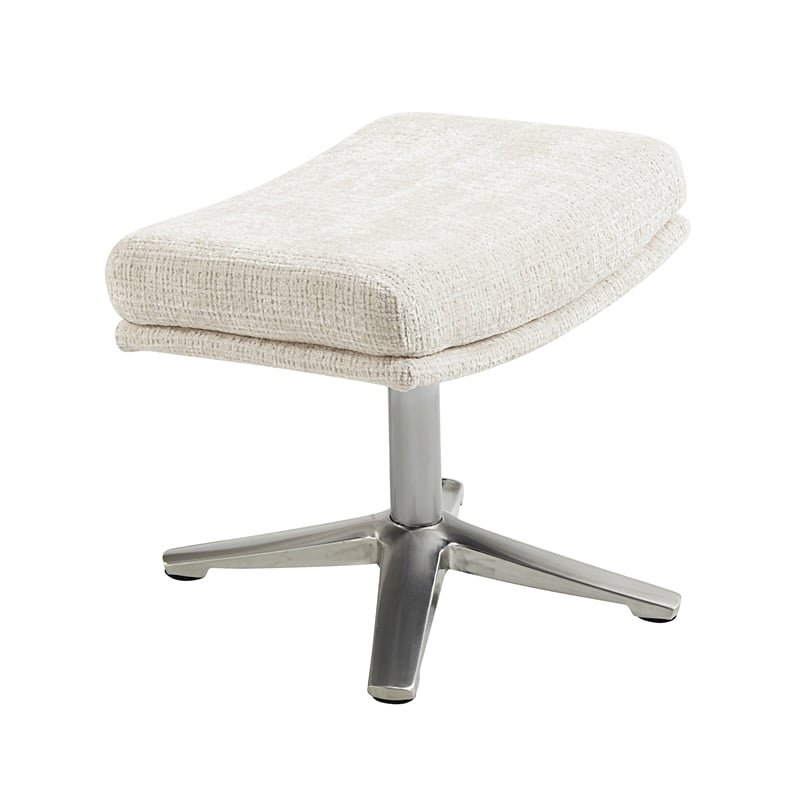 Pemberly Row Contemporary Chenille Swivel Chair with Ottoman in Beige