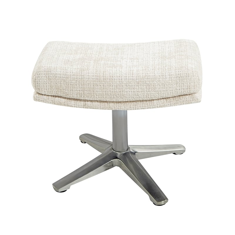 Pemberly Row Contemporary Chenille Swivel Chair with Ottoman in Beige