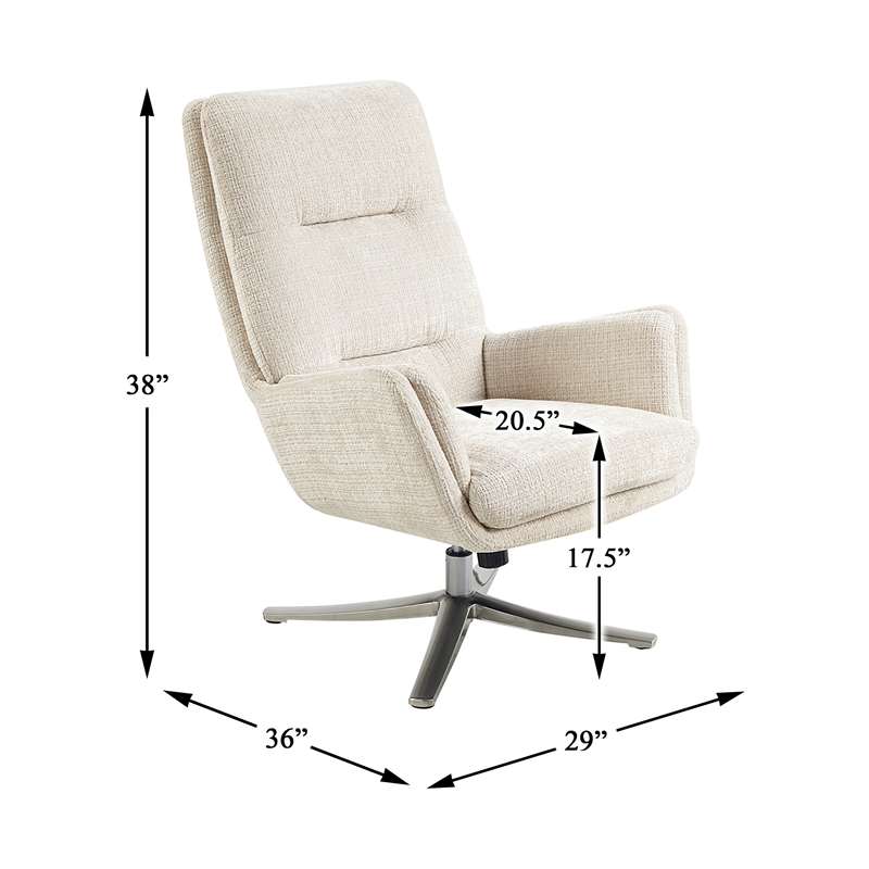 Pemberly Row Contemporary Chenille Swivel Chair with Ottoman in Beige