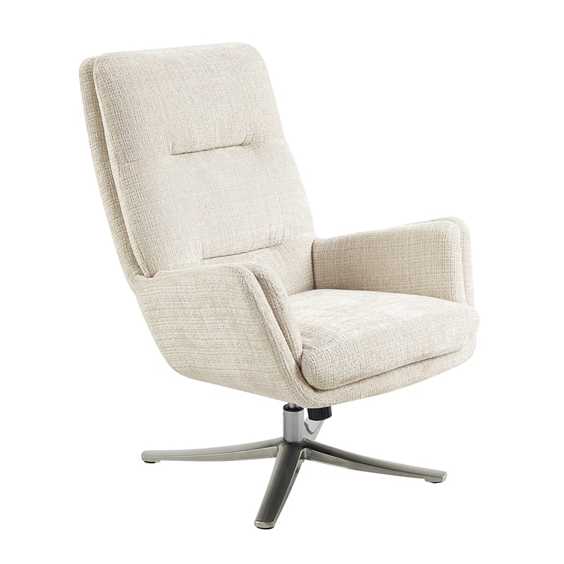 Pemberly Row Contemporary Chenille Swivel Chair with Ottoman in Beige