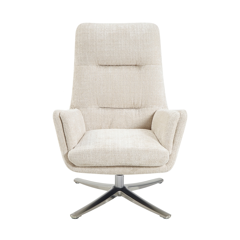 Pemberly Row Contemporary Chenille Swivel Chair with Ottoman in Beige