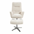 Pemberly Row Contemporary Chenille Swivel Chair with Ottoman in Beige