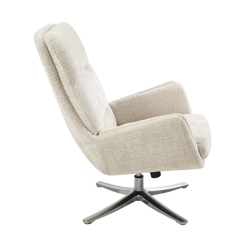 Pemberly Row Contemporary Chenille Swivel Chair with Ottoman in Beige