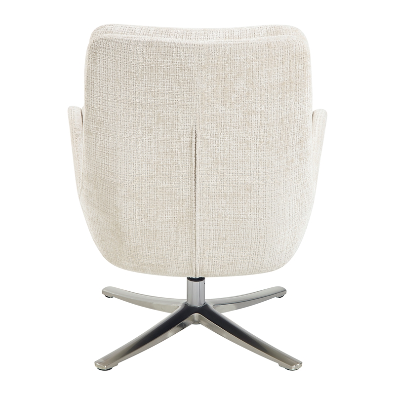 Pemberly Row Contemporary Chenille Swivel Chair with Ottoman in Beige