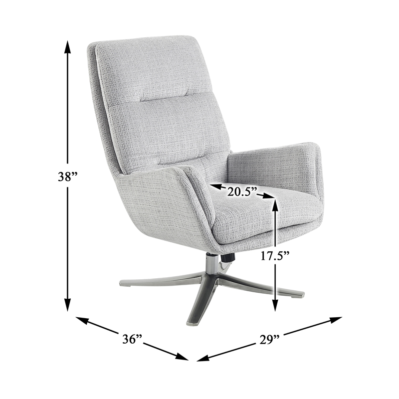 Pemberly Row Contemporary Chenille Swivel Chair with Ottoman in Gray
