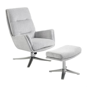 Pemberly Row Contemporary Chenille Swivel Chair with Ottoman in Gray