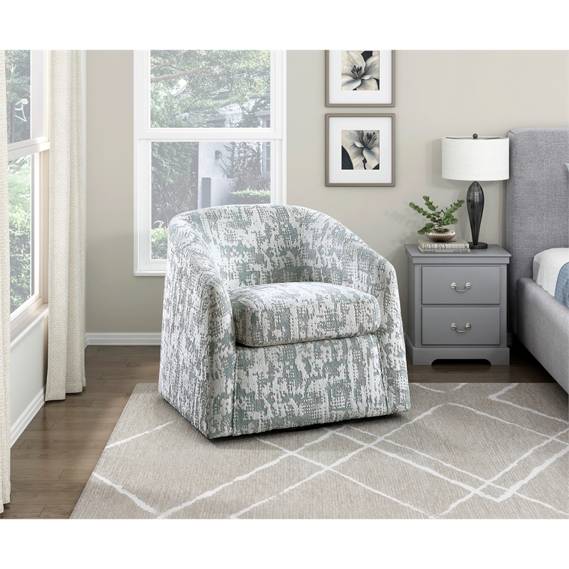 Pemberly Row Traditional Jacquard Swivel Chair in Green Finish