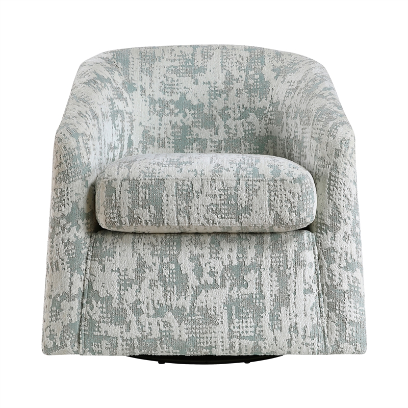 Pemberly Row Traditional Jacquard Swivel Chair in Green Finish