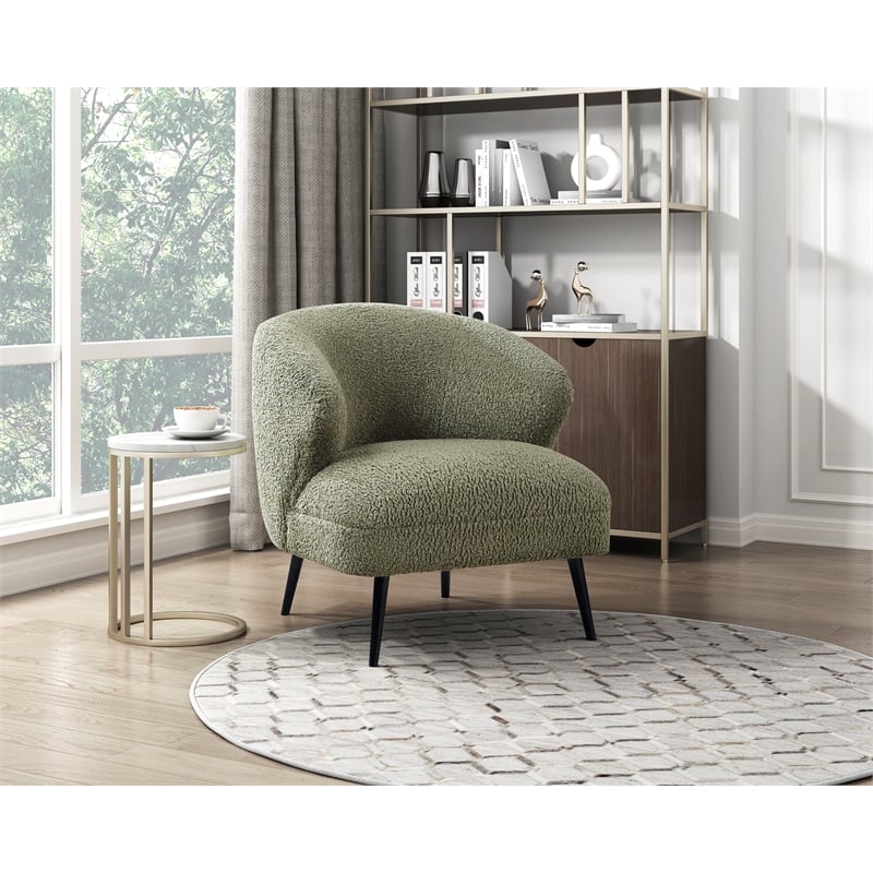 Pemberly Row Contemporary Boucle Accent Chair in Green Finish