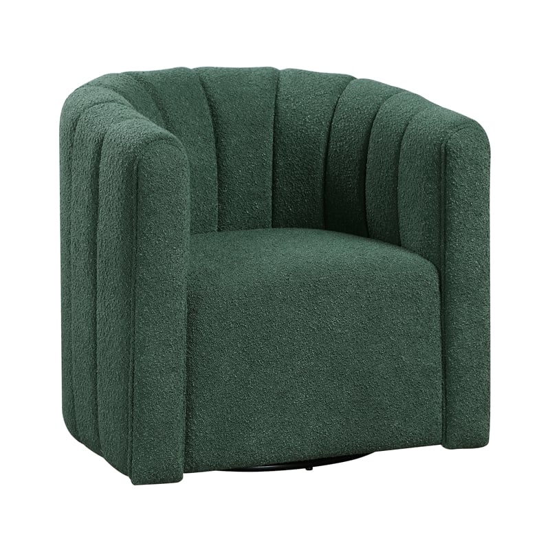 Pemberly Row Contemporary Boucle Swivel Chair with Ottoman in Green