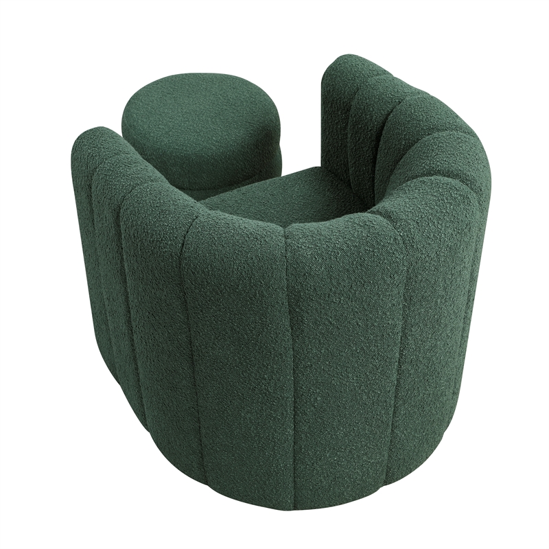 Pemberly Row Contemporary Boucle Swivel Chair with Ottoman in Green