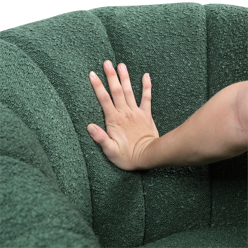 Pemberly Row Contemporary Boucle Swivel Chair with Ottoman in Green