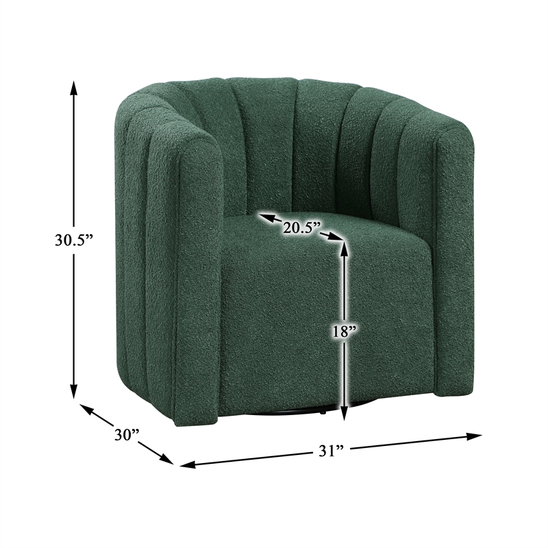 Pemberly Row Contemporary Boucle Swivel Chair with Ottoman in Green