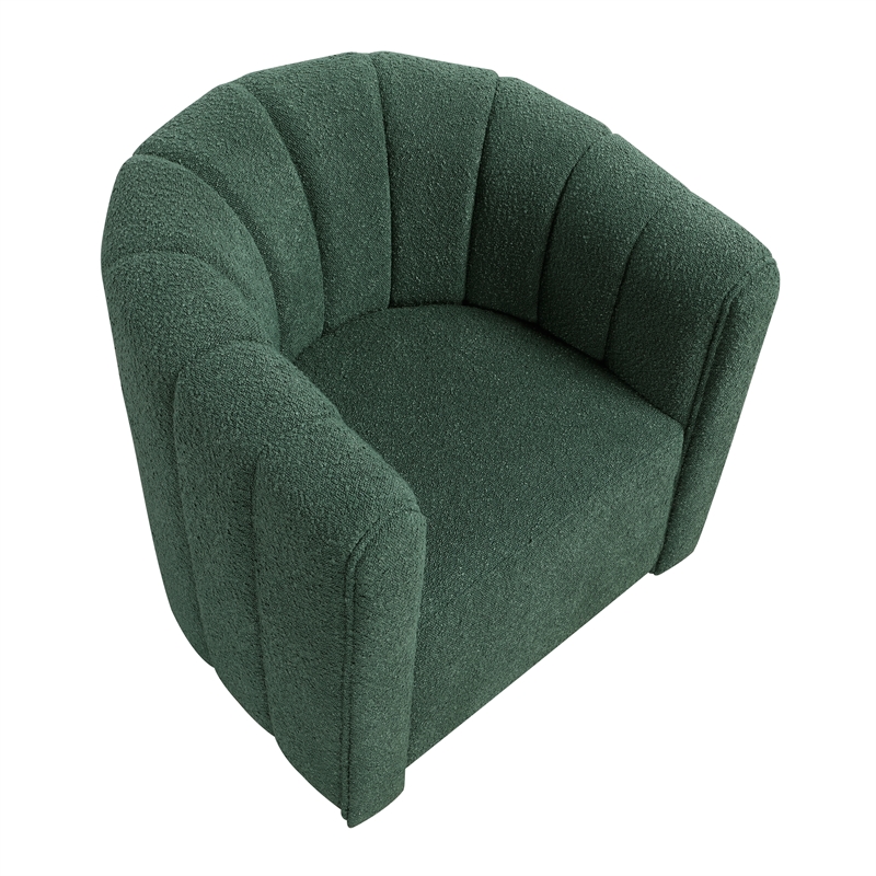 Pemberly Row Contemporary Boucle Swivel Chair with Ottoman in Green
