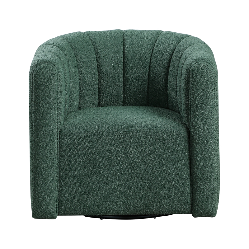 Pemberly Row Contemporary Boucle Swivel Chair with Ottoman in Green