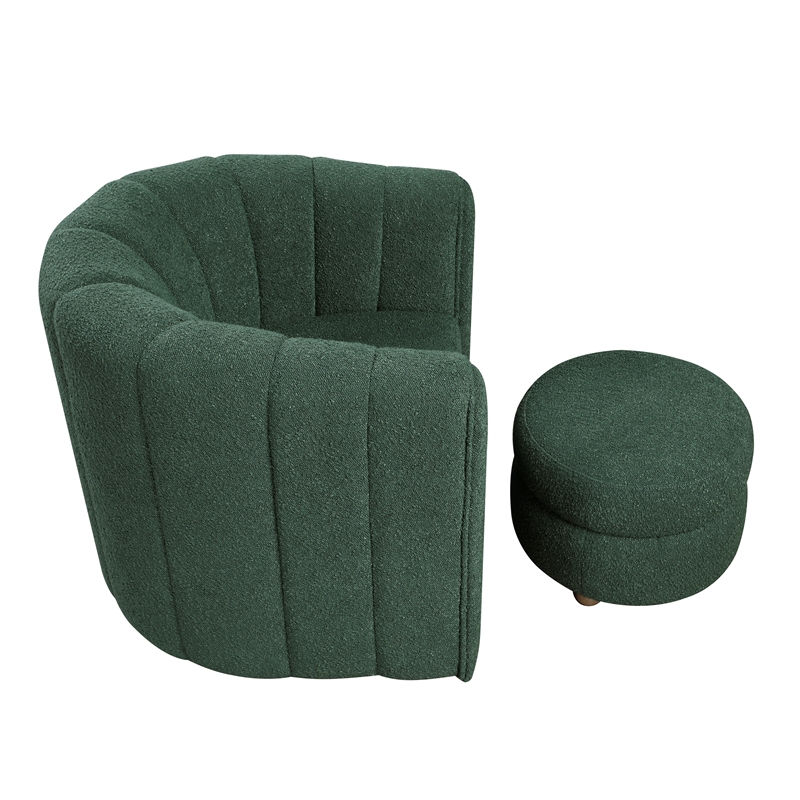 Pemberly Row Contemporary Boucle Swivel Chair with Ottoman in Green