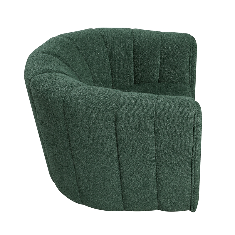 Pemberly Row Contemporary Boucle Swivel Chair with Ottoman in Green