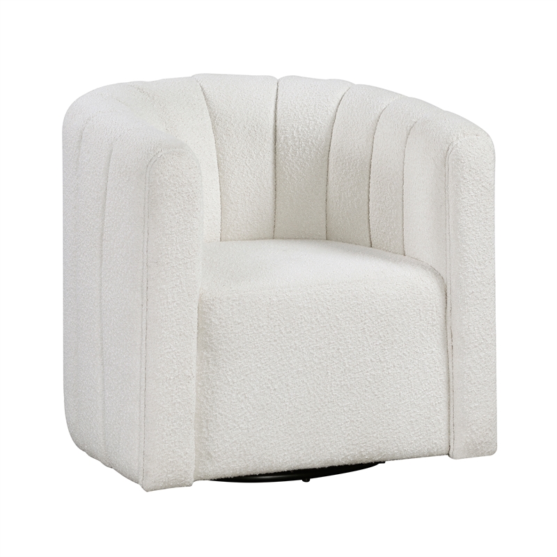 Pemberly Row Boucle Fabric Swivel Chair with Ottoman in White