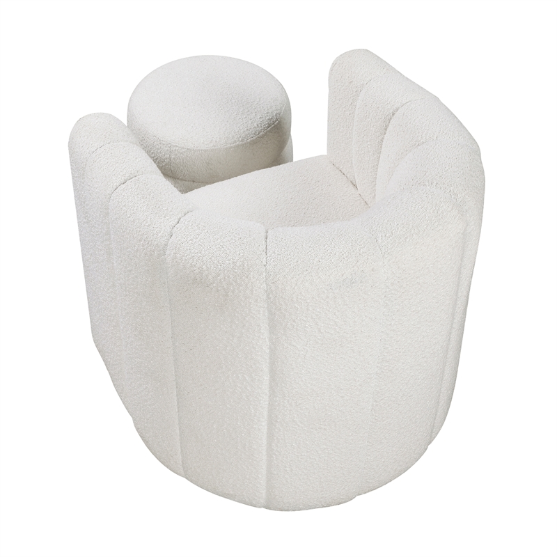 Pemberly Row Boucle Fabric Swivel Chair with Ottoman in White