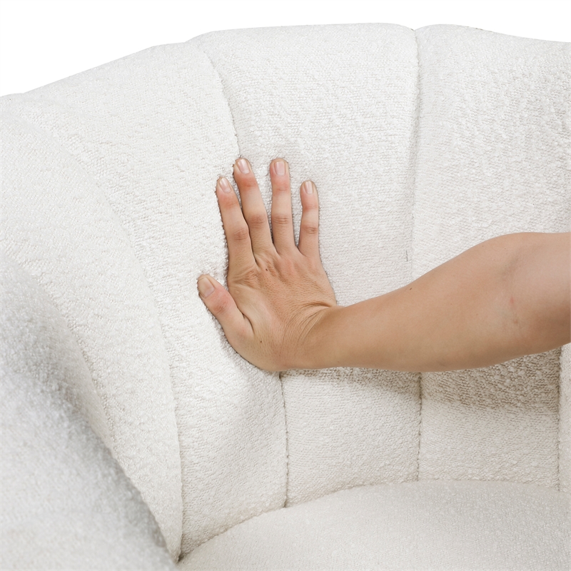 Pemberly Row Boucle Fabric Swivel Chair with Ottoman in White