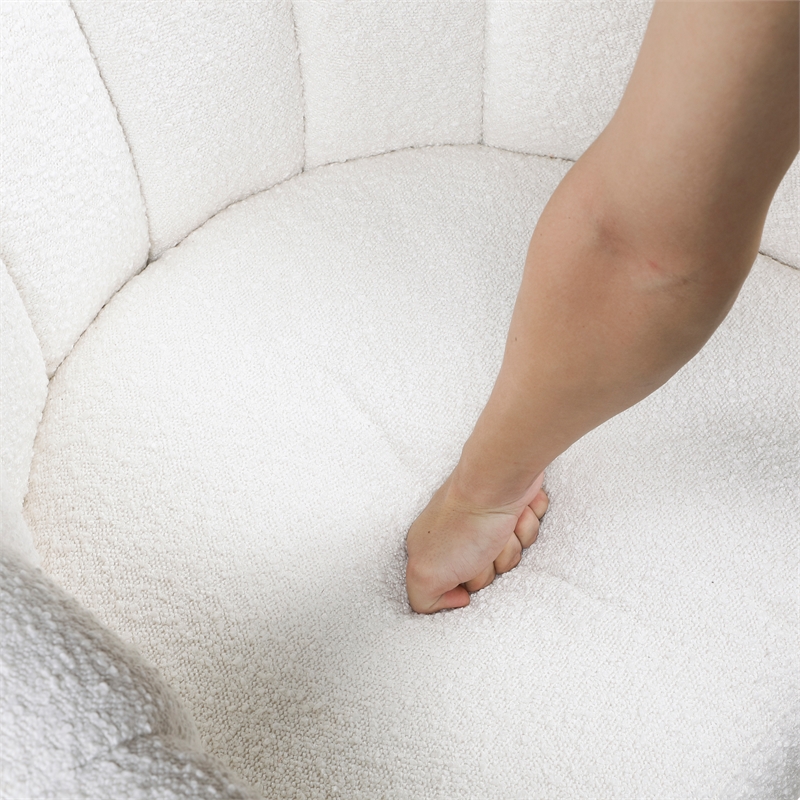 Pemberly Row Boucle Fabric Swivel Chair with Ottoman in White
