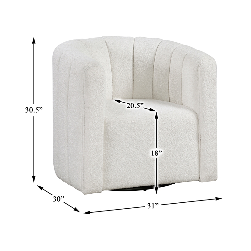 Pemberly Row Boucle Fabric Swivel Chair with Ottoman in White