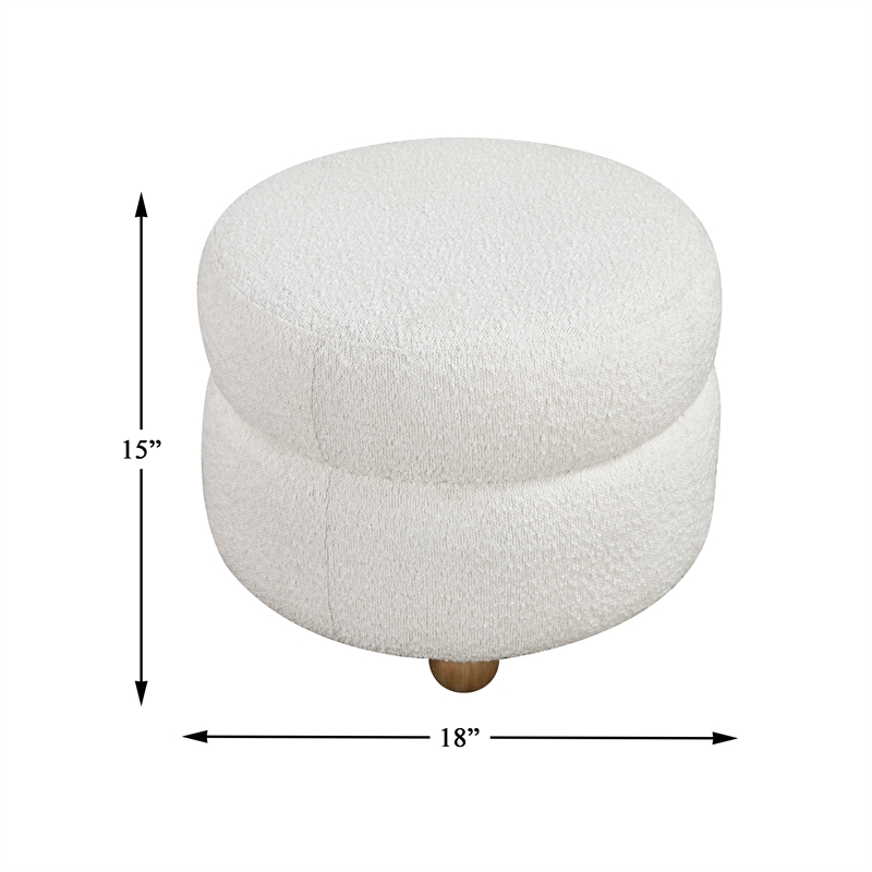 Pemberly Row Boucle Fabric Swivel Chair with Ottoman in White