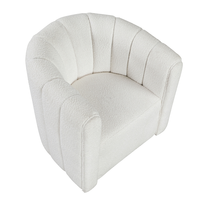 Pemberly Row Boucle Fabric Swivel Chair with Ottoman in White