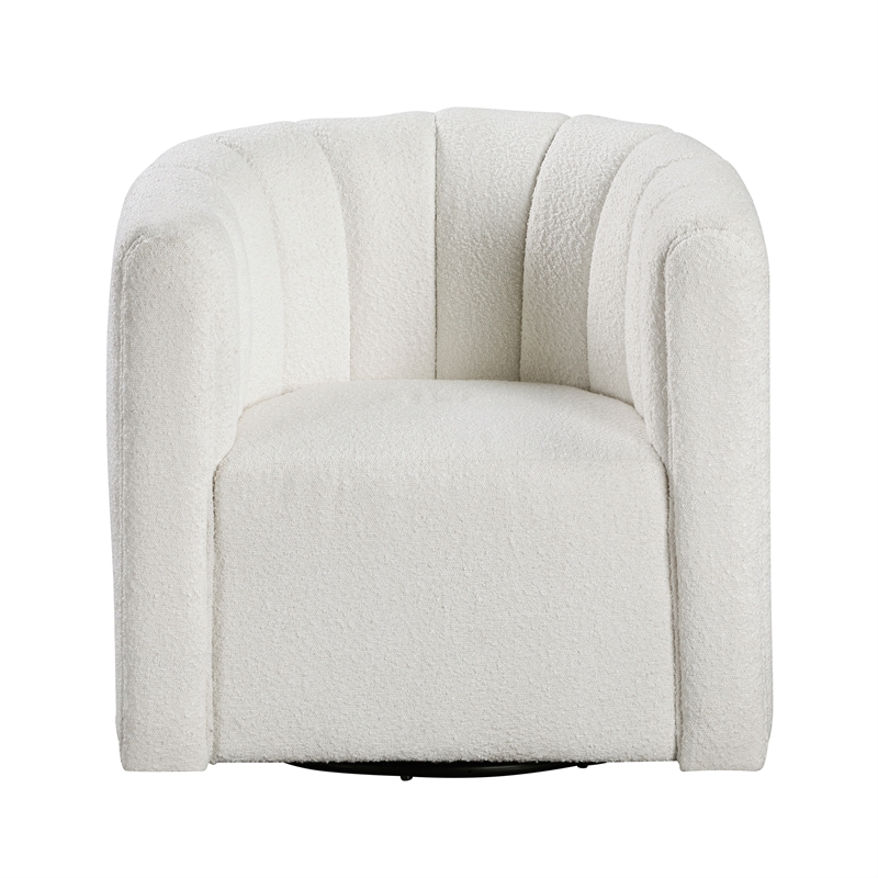 Pemberly Row Boucle Fabric Swivel Chair with Ottoman in White